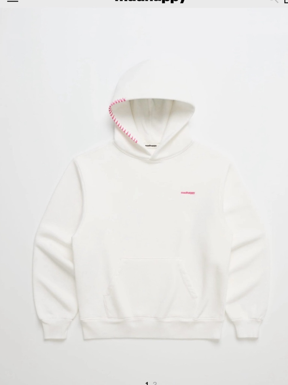 Madhappy White Crewneck Hoodie with Pink Accent NWT XS